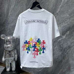CH White Short-Sleeve Shirt With Colorful Lettering And Cross-Strap Floral Patte